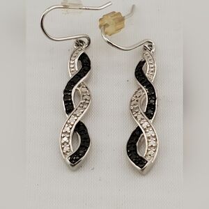 Sterling Silver Black Clear Dangle Earrings